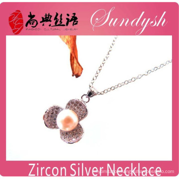 Fashion Handmade Zirconia Flower Charms Pendant Long Chain Necklace